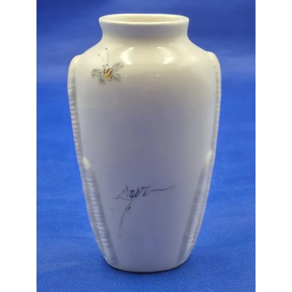 Vintage Barbara Baatz Signed Ceramic Vase Handpainted Florals on White 6